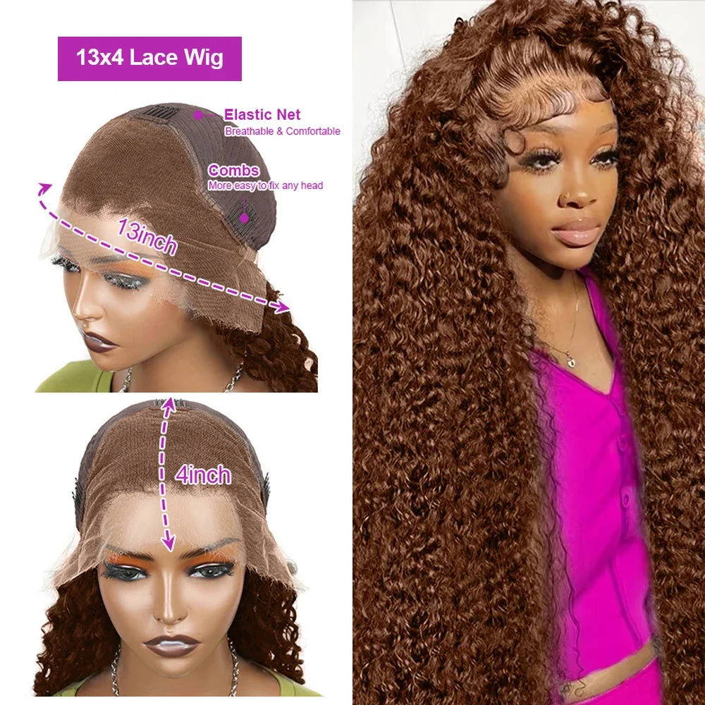 Chocolate Brown Deep Wave Lace Front Curly Wigs