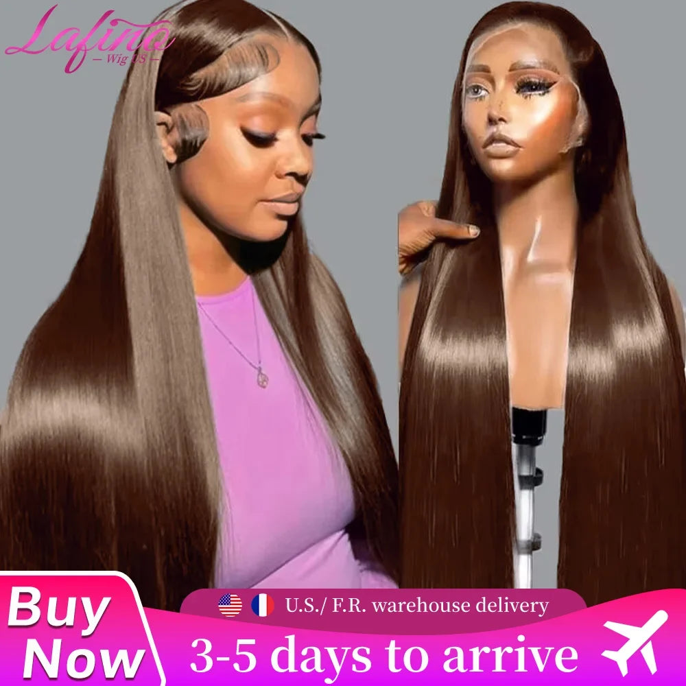 #4 Chocolate Brown Straight Human Hair Wig 13x6 Hd Lace Human Hair Wig 13x4 Lace Front Wig 200% Density Brazilian Hair For Women