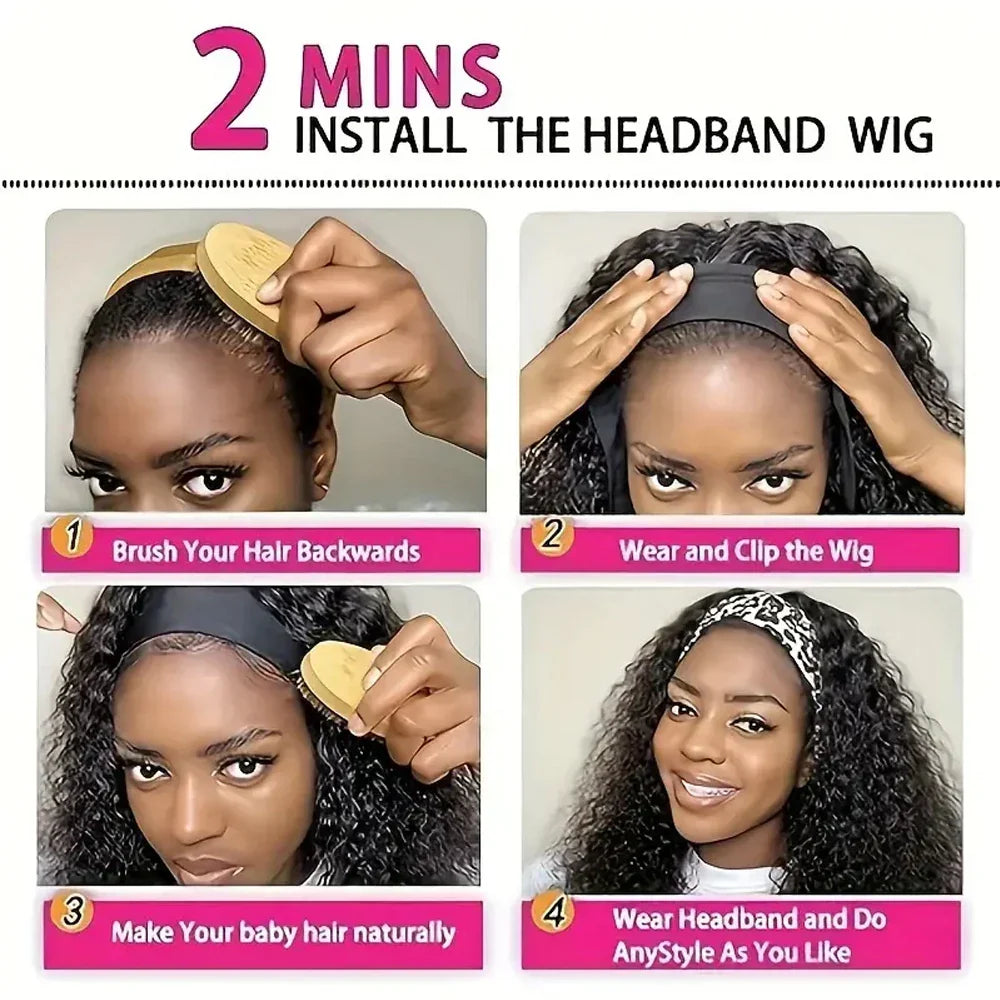 Headband Wig Water Wave Human Hair Wigs