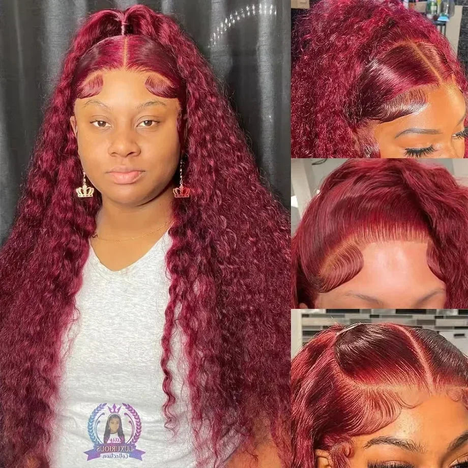 Burgundy Curly Frontal Wig