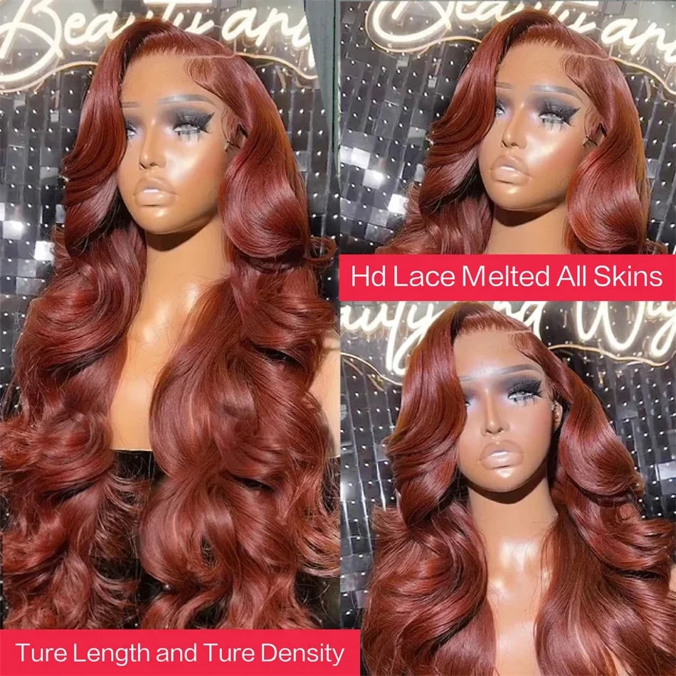 Reddish Brown 13x6 Lace Frontal Wig Brazilian Colored 13x4 Body Wave Human Hair Wigs Hd Transparent 4x4 5x5 Closure Wig 40 Inch