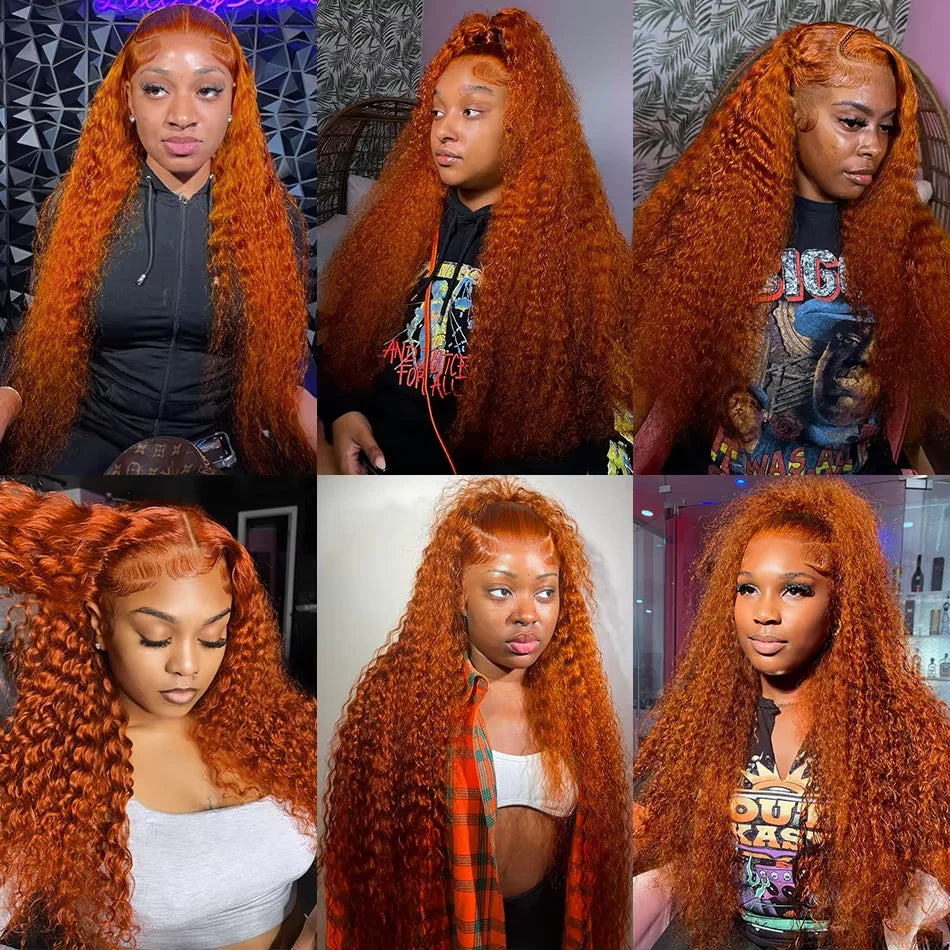 Orange Ginger Lace Front Curly Wigs