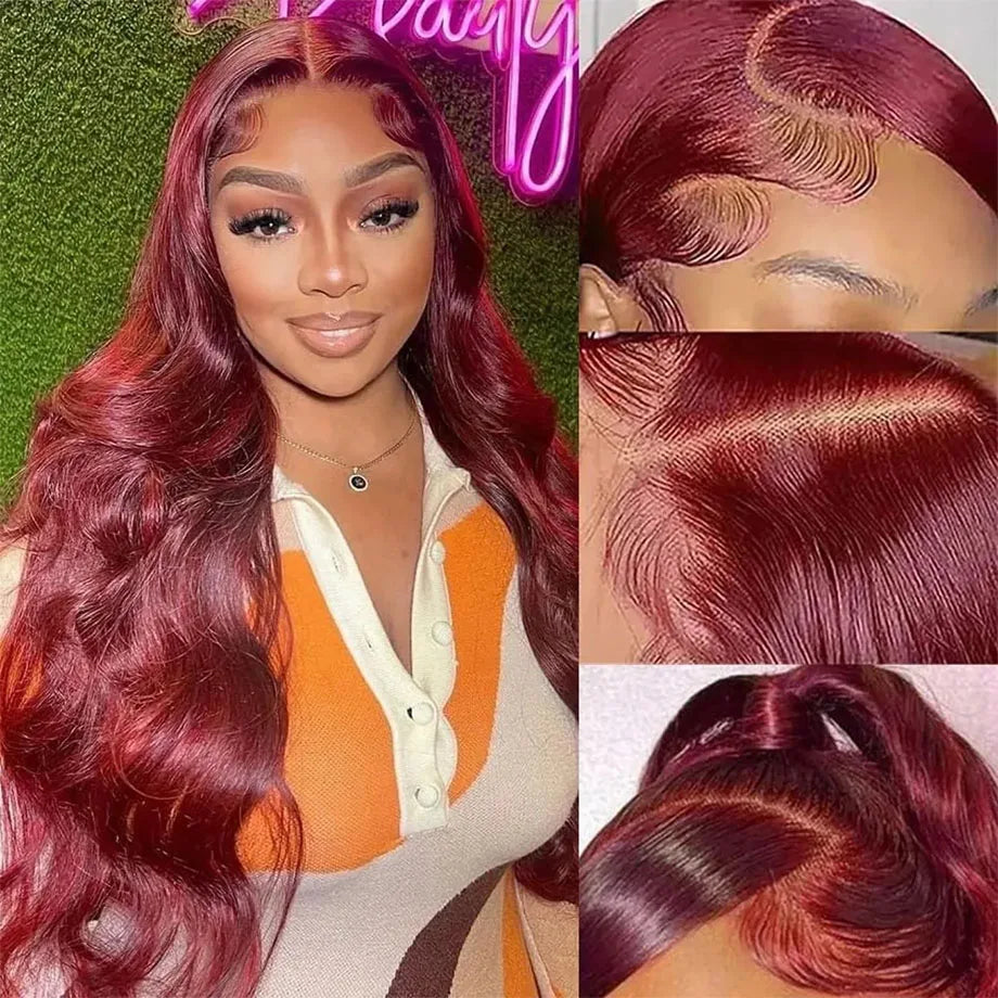 Burgundy 13x6 Hd Lace Frontal Human Hair Wig 220 Density Brazilian 13x4 Lace Front Wig 99j Body Wave Human Hair Wigs For Women