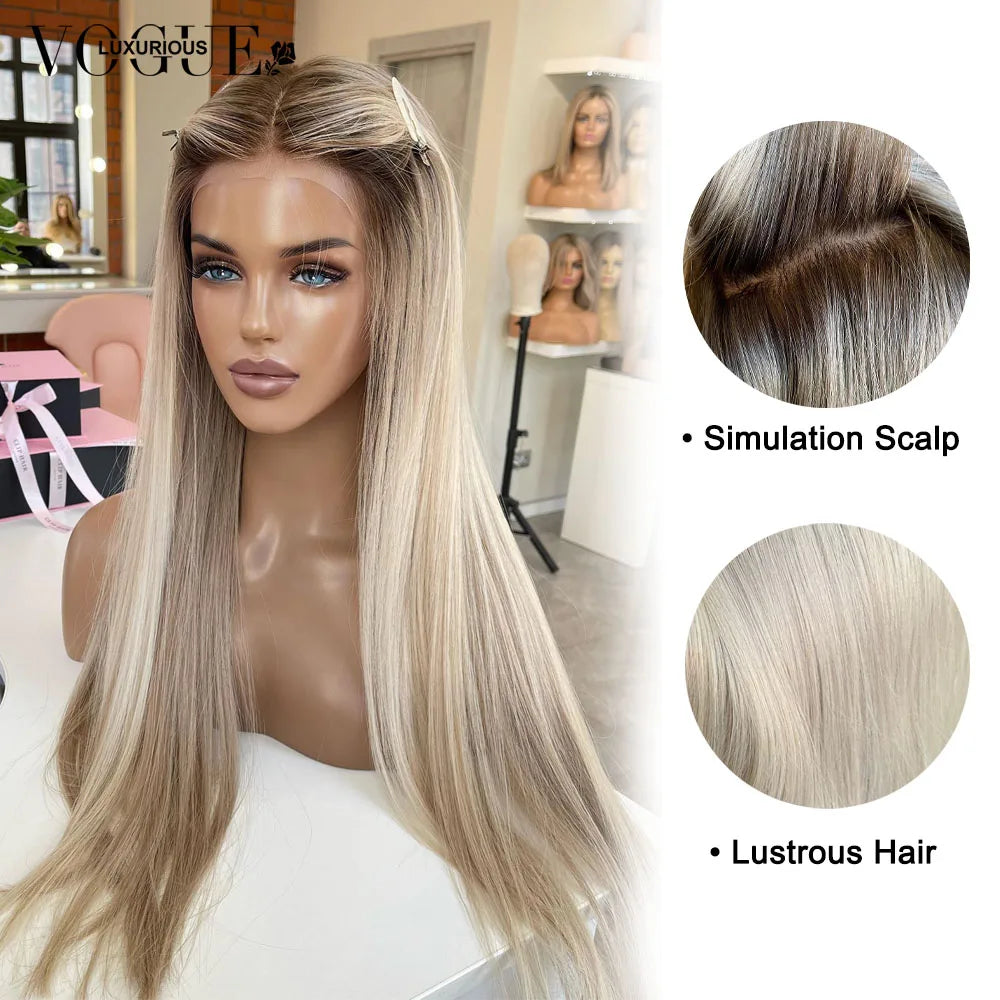 Cream Blonde Straight 100% Real Human Hair Wig Ash Blonde 200% Density Salon Hair Coloring Wig 13x6 Lace Front Wig For Women