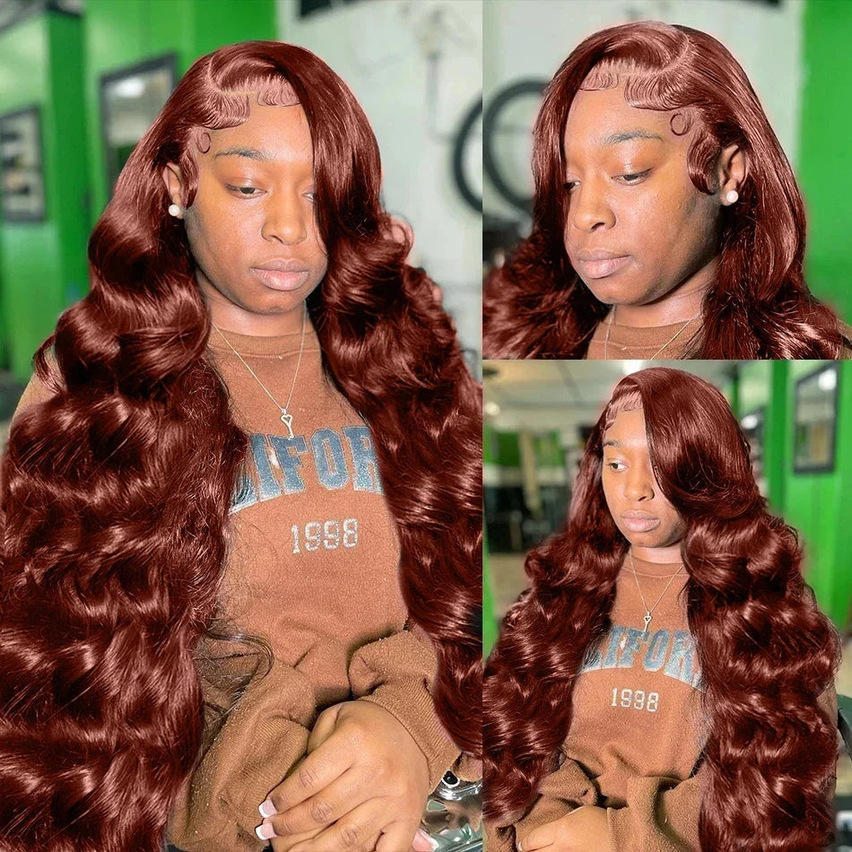 Reddish Brown 13x6 Lace Frontal Wig Brazilian Colored 13x4 Body Wave Human Hair Wigs Hd Transparent 4x4 5x5 Closure Wig 40 Inch