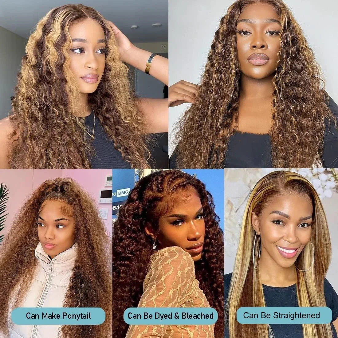 Honey Blonde Deep Curly Transparent Wigs