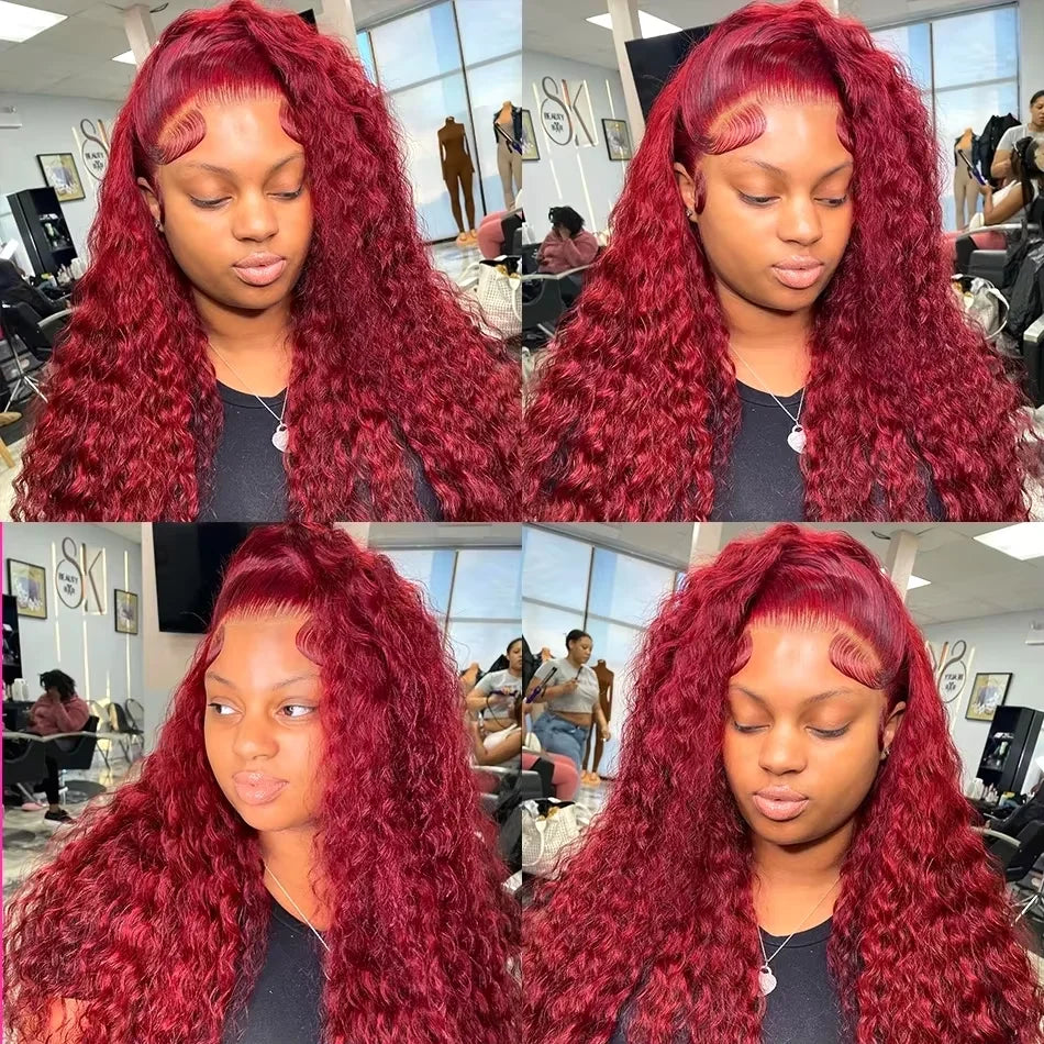 Burgundy Deep Wave Curly Wigs